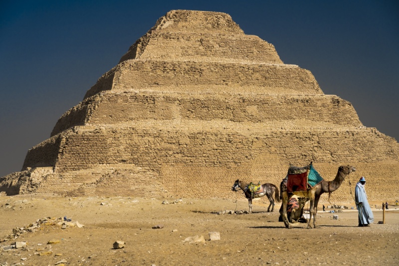 Sakkara Pyramid known as "Step Pyramid" first pyramid of Egypt with camel