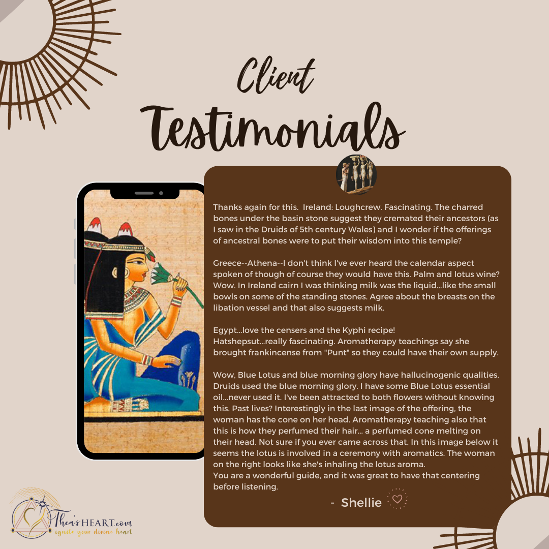 hellie testimonial for The Art of Giving, highlighting insights on ancient rituals and sacred libation vessels from Courses by Althea Provost.