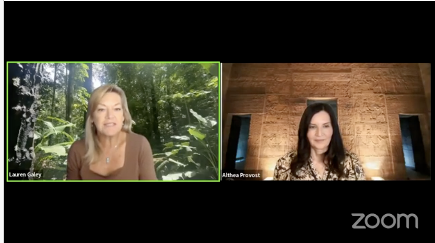 The Goddess u0026 Egyptian Temples interview featuring Althea Provost inside the Temple of Philae speaking with Lauren Galey on Zoom.