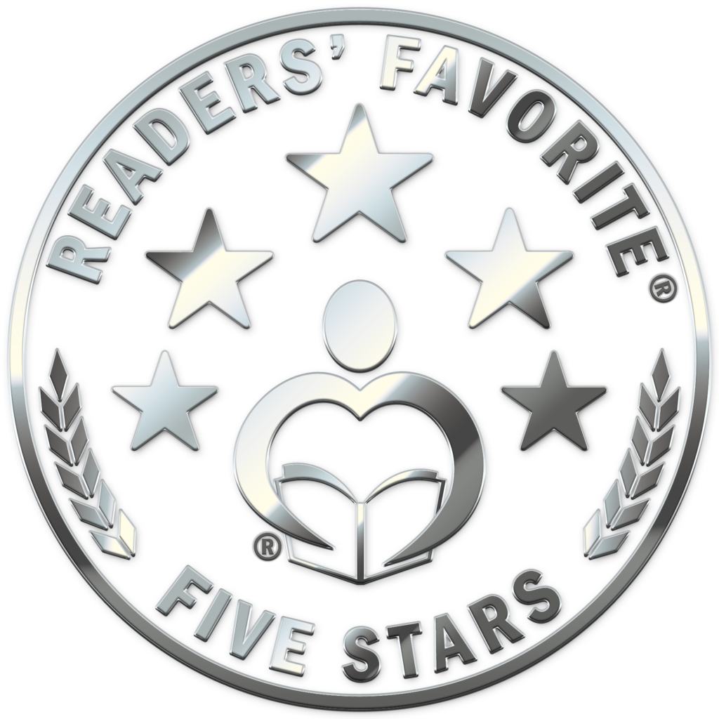 Readers’ Favorite five-star award emblem featuring five stars, a heart-shaped figure, and an open book.