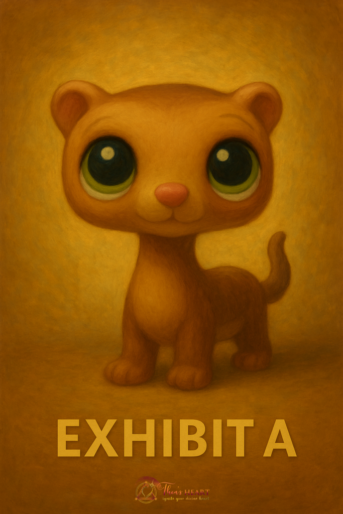 Inspector Provost_Case File 005_Exhibit A_Front-Facing Ferret — Stylized image of a Littlest Pet Shop ferret facing forward with large green eyes and a pink nose, re