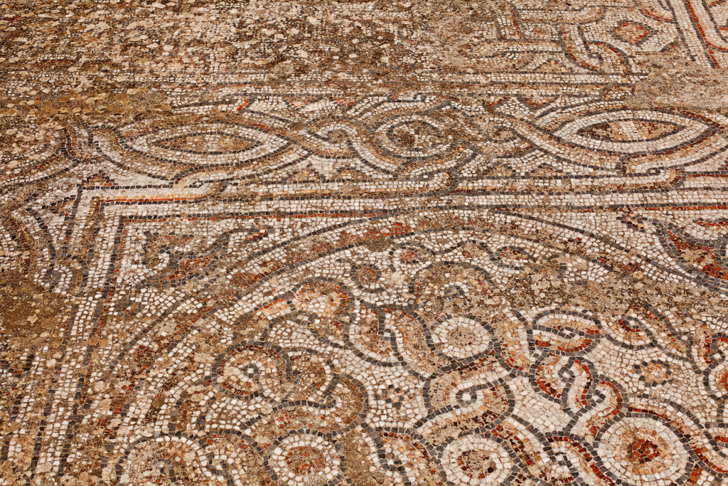 Ancient geometric mosaic viewed during the Starseed Türkiye Adventure with Althea Provost, showcasing intricate patterns and Aegean craftsmanship.