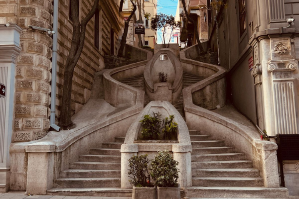 Kamondo Stairs visited on the Starseed Türkiye Adventure with Althea Provost, featuring elegant curves and historic architectural detail.