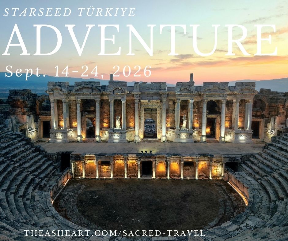 Sacred Travel with Althea Provost — Starseed Türkiye Adventure, featuring the ancient amphitheater of Ephesus illuminated at dusk.