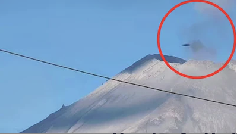 Althea Provost Starseed Mexico Adventure 2023 referencing a reported UFO sighting above a snow‑covered volcanic peak, where a disc‑like object was photographed hovering in the sky.