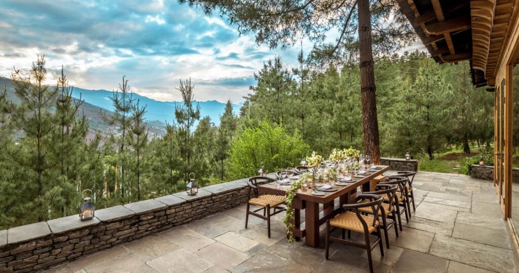Starseed Bhutan Adventure with Althea Provost outdoor dining area at COMO Uma Paro.