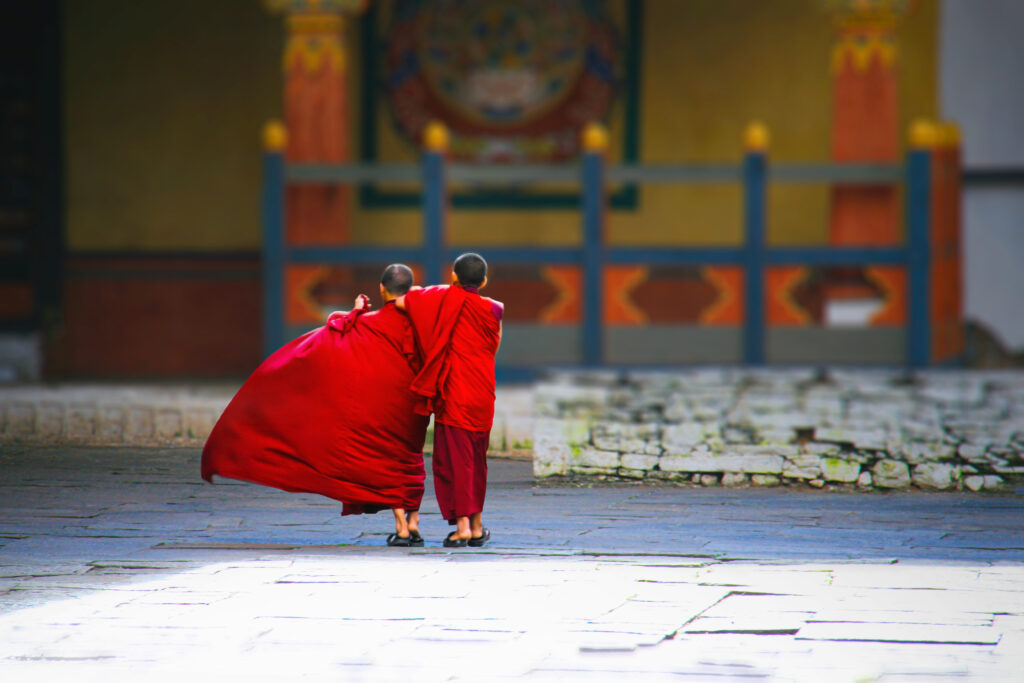 A collage of Bhutan’s landscapes, prayer flags, wildlife, monasteries, markets, and cultural textiles.