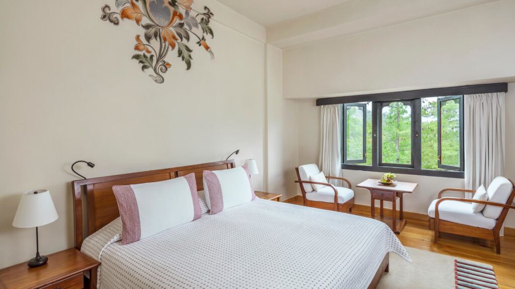 Starseed Bhutan Adventure with Althea Provost — Forest View Room at COMO Uma Paro with handcrafted Bhutanese details and natural light.